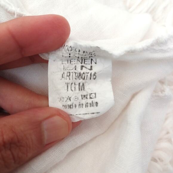 LOLA White Anthropologie LINEN Button Front Top Blouse Women's Made in Italy M/L - Picture 6 of 8